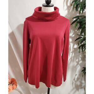 LL Bean Womens Supima Cotton Cowl Neck Long Sleeve Top Size XL Red Classic Shirt